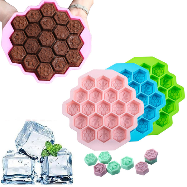 3Pcs Set 19-Grid Bee Honeycomb Silicone Ice Cube Mold Cake Mould Soap Candle Mold