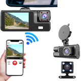 3 Channel Wi-Fi Dash Cam with Night Vision Front and Rear Dashcam