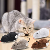 4-Piece Clockwork Plush Mice Toy for Cat Tail Wagging Fun Mouse