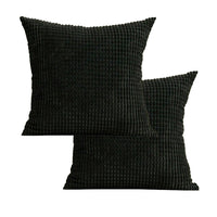 2Pcs Corduroy Throw Pillow Cover Sofa Lounge Cushion Cover Home Decor Black