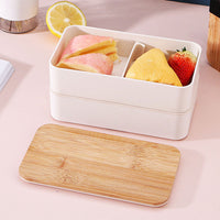 2-Layer Bento Box with Movable Compartments Stackable Lunch Box with Insulated Bag White