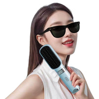 Cordless Hair Straightener Brush Portable Negative Ion Hair Straightening Comb Blue