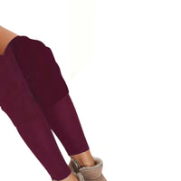 Fleece Lined Leggings Women High Waisted Winter Yoga Pants Tummy Control for Hiking Workout Wine Red