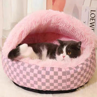 Winter Warm Pet Bed Cat and Dog Nest Plush Semi-Closed Pet Bed Sofa Pink