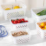 3Pcs Fridge Food Storage Container Set with Lids Plastic Fresh Food Saver with Strainer Blue