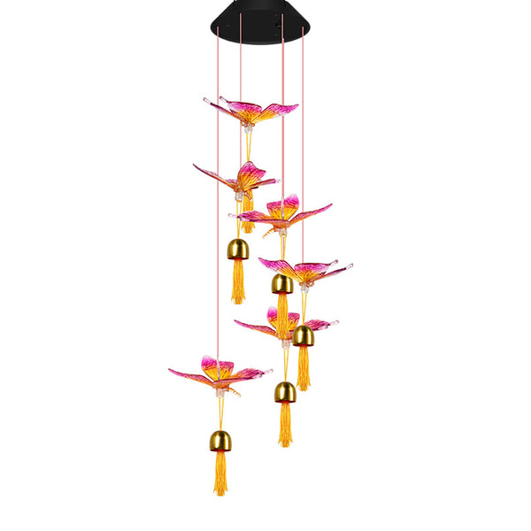 Solar Powered Wind Chimes LED Lights Color Changing Hanging Christmas Decor Light Garden Yard Decor Pink Butterfly