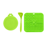 3Pcs Dog Feeding Set Silicone Pet Slow Feeder Lick Mat with Can Lids and Spoon Green