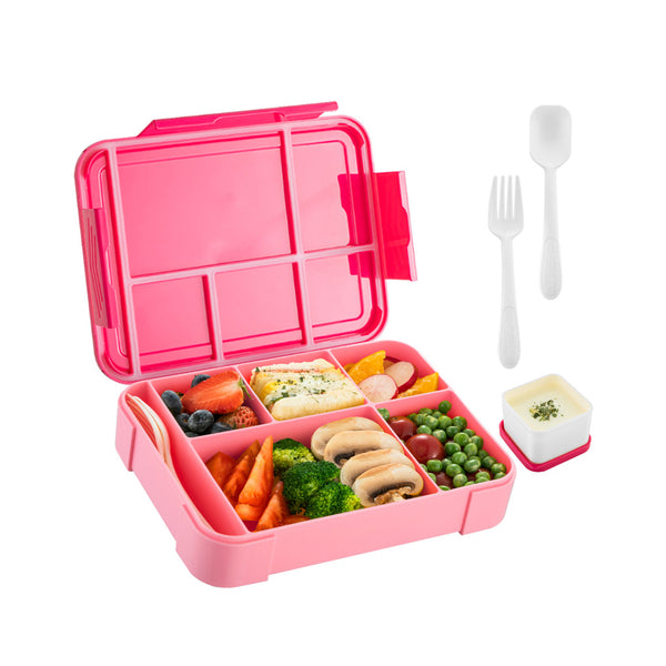 6 Divided Compartments Bento Box Lunch Food Containers Kids Leakproof Lunchbox Microwave Safe Rose Red