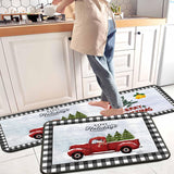 2 Pieces Set Christmas Kitchen Floor Mats Non-Slip Backing Kitchen Mat Xmas Decor Style 3