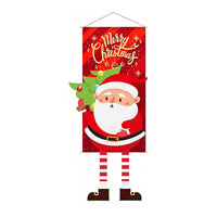 Merry Christmas Fabric Flag Christmas Banner Xmas Door Porch Hanging Decoration Red Santa Claus Style