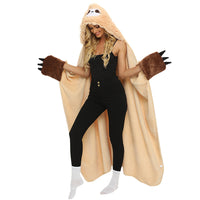 Wearable Animal Style Hooded Blanket Warm Cozy Plush Hoodie Throw Cloak Wrap for Adults Khaki