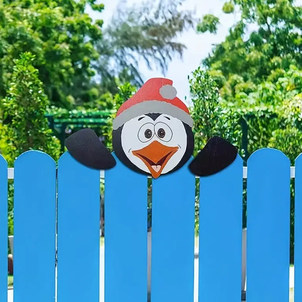 Christmas Fence Peeker Decoration Christmas Theme DIY Outdoor Garden Fence Signs for Home Yard Decoration Style 3