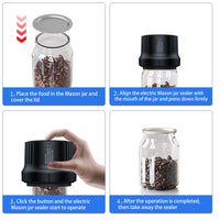 3-in-1 Electric Mason Jar Vacuum Sealer Kit One Button Start for Mouth and Regular Mouth Mason Jar