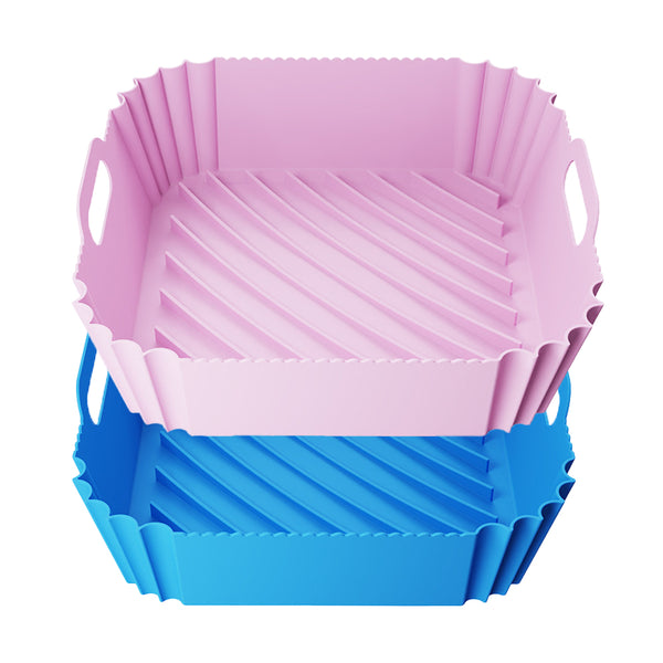 2Pcs Reusable Square Air Fryer Silicone Liner Pots Oven Baking Trays Pink and Blue