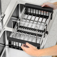 Extendable Sink Drain Basket Stainless Steel Strainer Basket Dish Drying Rack Kitchen Organizer Black