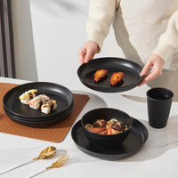 18pcs Set Wheat Straw Dinnerware Reusable Cups Plates Bowls Set Black