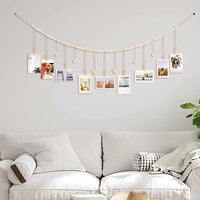 Boho Hanging Photo Display Wooden Beads String with Clips Picture Frames Photo Hanger for Office Wall Art Decor Style 2