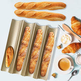 4-Slot Non-Stick Baguette Baking Tray French Stick Loaf Baking Molds Gold