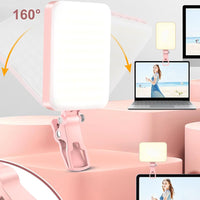 Portable Selfie LED Light Video Conference Lighting with Clip Rechargeable for Vlogs Live Streams Pink