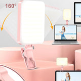 Portable Selfie LED Light Video Conference Lighting with Clip Rechargeable for Vlogs Live Streams Pink