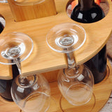 Bamboo Wine Storage Display Rack Countertop Wine Bottle Holder and Glass Cup Hanger