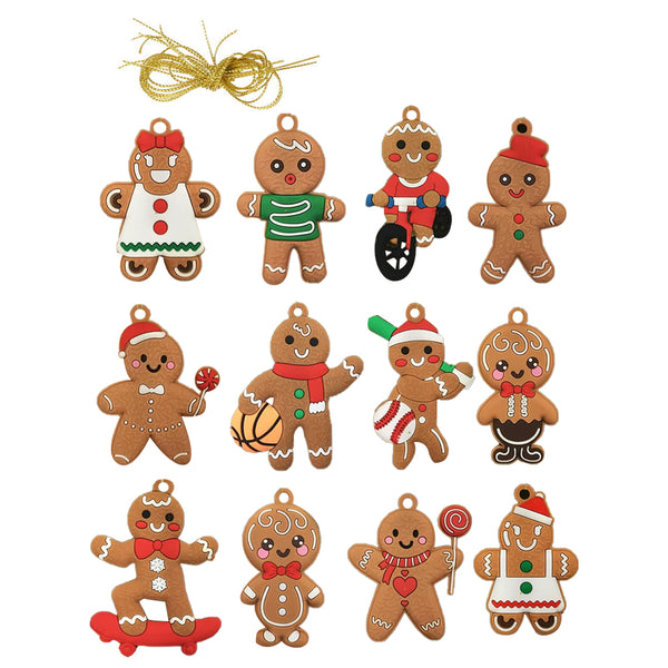 12Pcs Gingerbread Man Decoration Christmas Tree Hanging Pendants Style 2