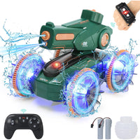 Amphibious Remote Control Car Boat Toy  RC 4WD Stunt Car with Lights for Kids Green