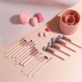 18Pcs Makeup Brush Set Foundation Powder Cosmetics Brushes with Makeup Sponge and Rotating Organizer Style 1