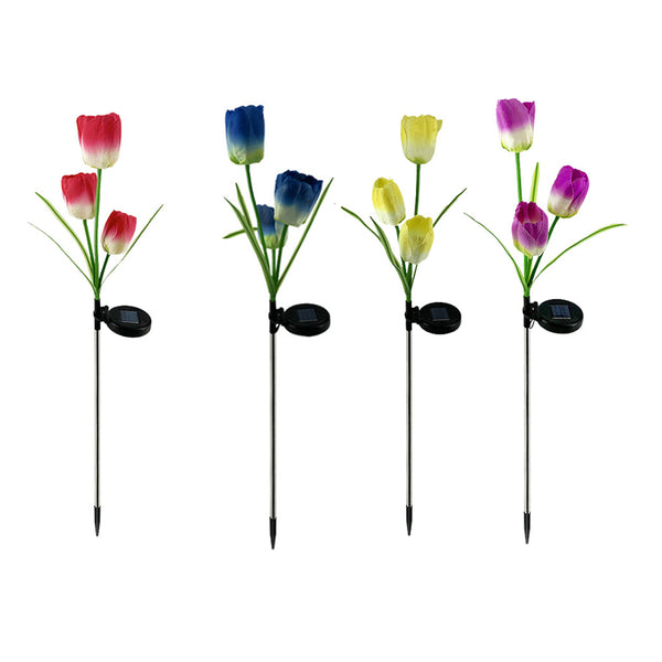 4Pcs Solar Tulips Flower Light Garden Patio Yard Decorative Stake Light Holiday Party Decor