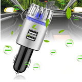 12V Car Air Purifier Car Air Freshener with Dual USB Charger Port Silver