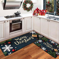 2Pcs Set Christmas Kitchen Door Mat Anti-Slip Floor Mat for Bathroom Home Style 2