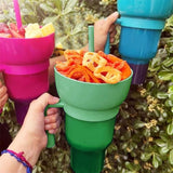 2-In-1 Snack Bowl with Straw Reusable Tumbler Popcorn Cup Green