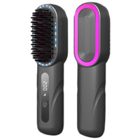 Cordless Hair Straightener Brush Portable Heated Straightening Comb Gray