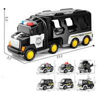 Kids LED Toy Cars Set Music Sound Truck Car with 6 Mini Cars Christmas Birthday Surprise Black