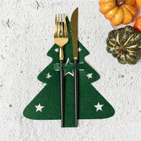 24Pcs Set Cutlery Bag Christmas Table Decoration Dinner Knife Fork Holder Tableware Organizer Green