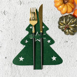 24Pcs Set Cutlery Bag Christmas Table Decoration Dinner Knife Fork Holder Tableware Organizer Green