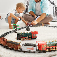 Electric Steam Train Set with Sound and Light Xmas Kid Toy