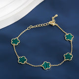 Dainty 5-Clover Bracelet Tarnish-Free Double Sided Bracelet for Women Green