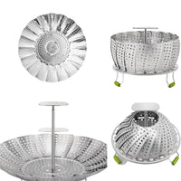 Foldable Steamer Basket Expandable Stainless Steel Steamer Insert for Vegetable Bread Bun Cooking