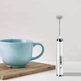 Handheld Electric Coffee Milk Frother Whisk Egg Beater USB Rechargeable 3 Speeds Adjustable White