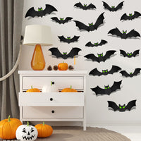 144Pcs 3D Bats with Glow in the Dark Eyes Spooky Party Home Room Wall Halloween Decorations