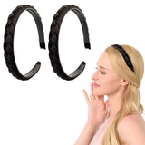 Set of 2 Pcs Headband Braided Hair Plaited Headband with Teeth for Women Girl Black