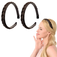 Set of 2 Pcs Headband Braided Hair Plaited Headband with Teeth for Women Girl Dark Brown