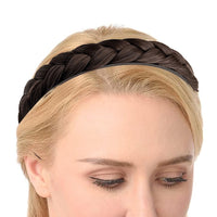 Set of 2 Pcs Headband Braided Hair Plaited Headband with Teeth for Women Girl Dark Brown