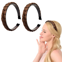 Set of 2 Pcs Headband Braided Hair Plaited Headband with Teeth for Women Girl Light Brown