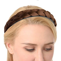 Set of 2 Pcs Headband Braided Hair Plaited Headband with Teeth for Women Girl Light Brown