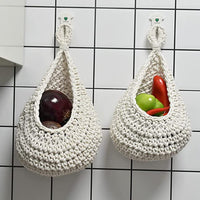 Hanging Wall Vegetable Fruit Baskets Hand Woven Kitchen Organizer Bag Middle Size