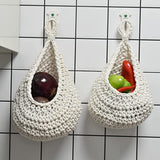 Hanging Wall Vegetable Fruit Baskets Hand Woven Kitchen Organizer Bag Small Size