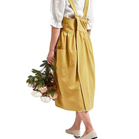 Cotton Linen Aprons Cross Back Apron with Pockets for Kitchen Flower Shop Yellow