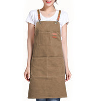 Cotton Apron with Pockets for Kitchen Cooking Baking Brown